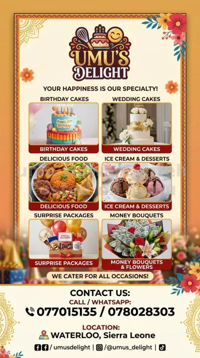 we do cakes,surprise, catering, event planning