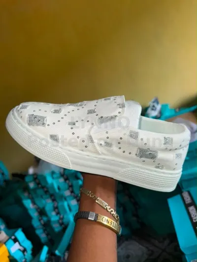 Distressed Glitter Canvas Slip-On Sneakers