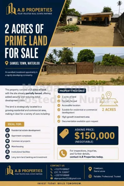2 acres of prime land for sale.